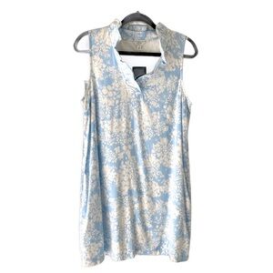 NWT Crown & Ivy Floral Dress Blue White Ruffled Collar M
